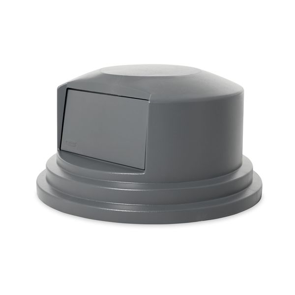 55 gal Dome with Push Door Trash Can Lid, 27 1/4 in W/Dia, Gray, Resin, 1 Openings