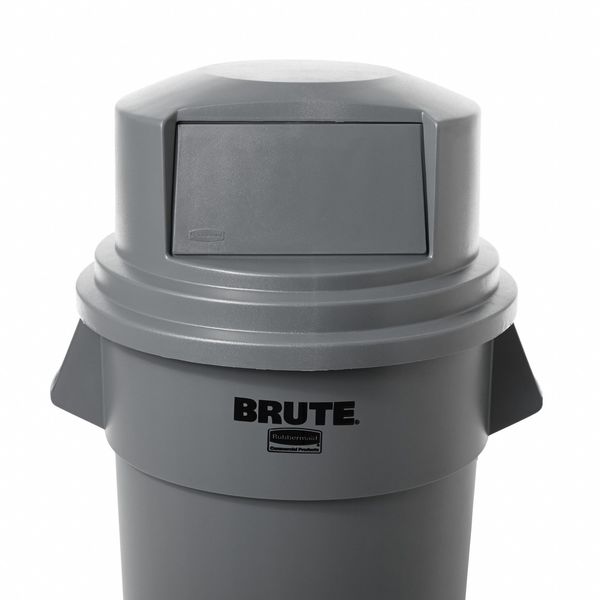 55 gal Dome with Push Door Trash Can Lid, 27 1/4 in W/Dia, Gray, Resin, 1 Openings