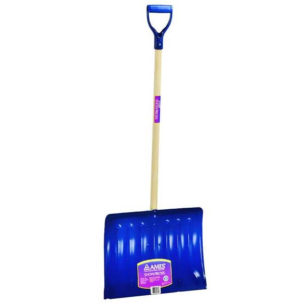 Snow Shovel, 37 in Wood D-Grip Handle, Steel Blade Material, 18 in Blade Width