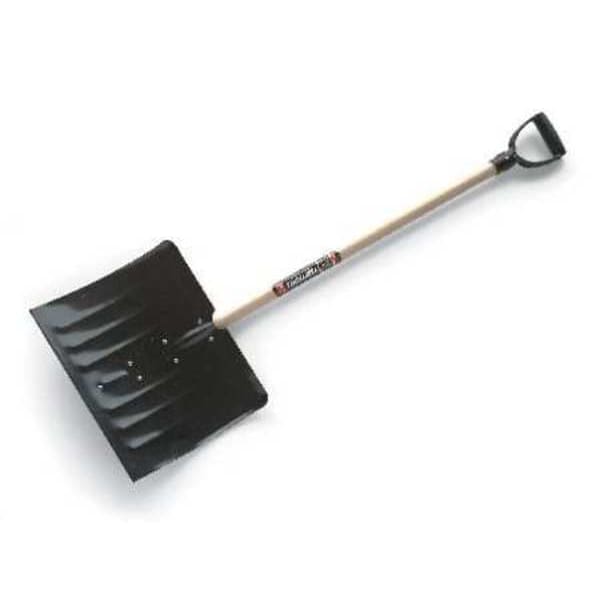 Snow Shovel, 37 in Wood D-Grip Handle, Steel Blade Material, 18 in Blade Width