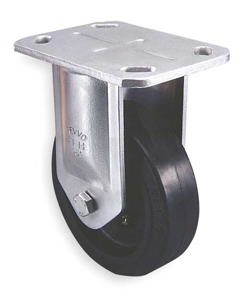 Plate Caster, Rigid, Rubber, 8 in., 1200 lb.
