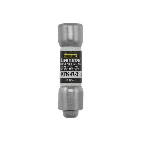 UL Class CC Fuse, Fast Acting, 3A, KTK-R Series, 600V AC, Not Rated, 1-1/2