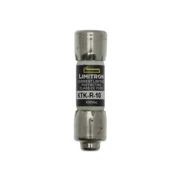 UL Class CC Fuse, Fast Acting, 10A, KTK-R Series, 600V AC, Not Rated, 1-1/2