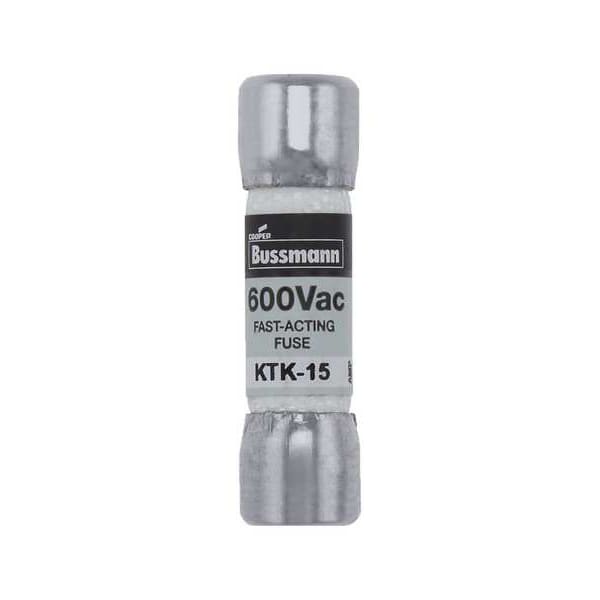 Fuse, Fast Acting, 15A, KTK Series, 600V AC, Not Rated, 1-1/2