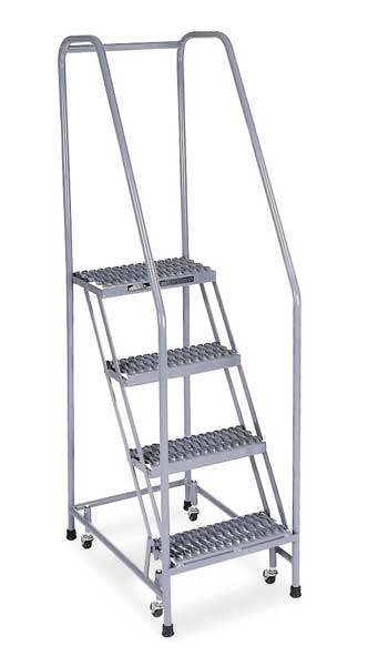 70 in H Stainless Steel Rolling Ladder, 4 Steps