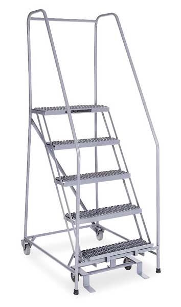 80 in H Stainless Steel Rolling Ladder, 5 Steps