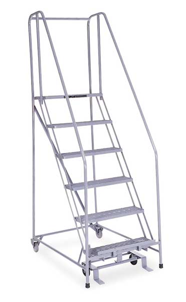 90 in H Steel Rolling Ladder, 6 Steps