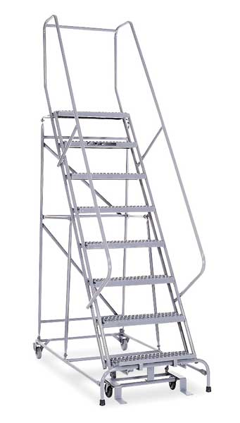 110 in H Stainless Steel Rolling Ladder, 8 Steps