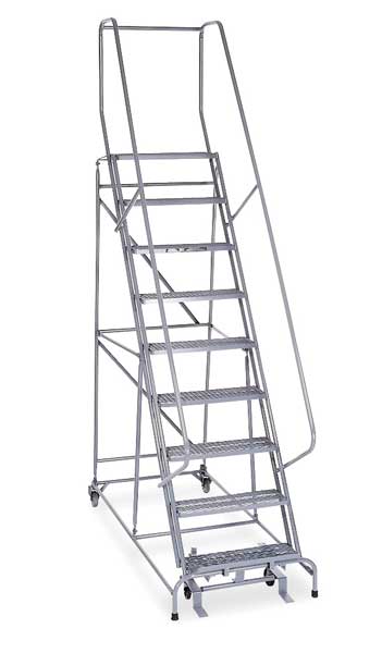 120 in H Steel Rolling Ladder, 9 Steps