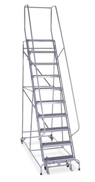 130 in H Stainless Steel Rolling Ladder, 10 Steps