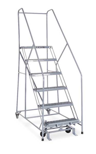90 in H Steel Rolling Ladder, 6 Steps