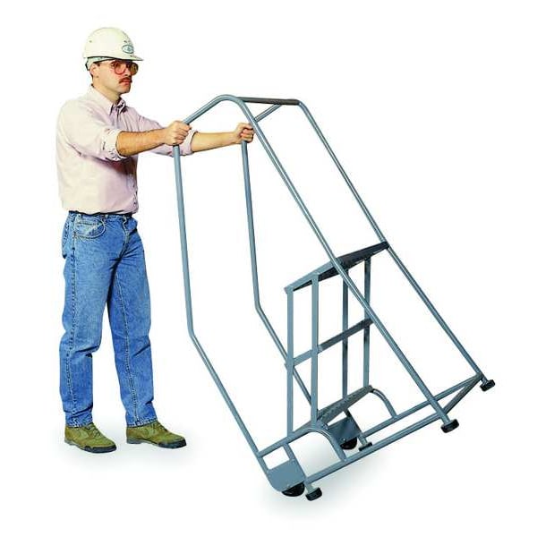 50 in H Stainless Steel Tilt and Roll Ladder, 2 Steps