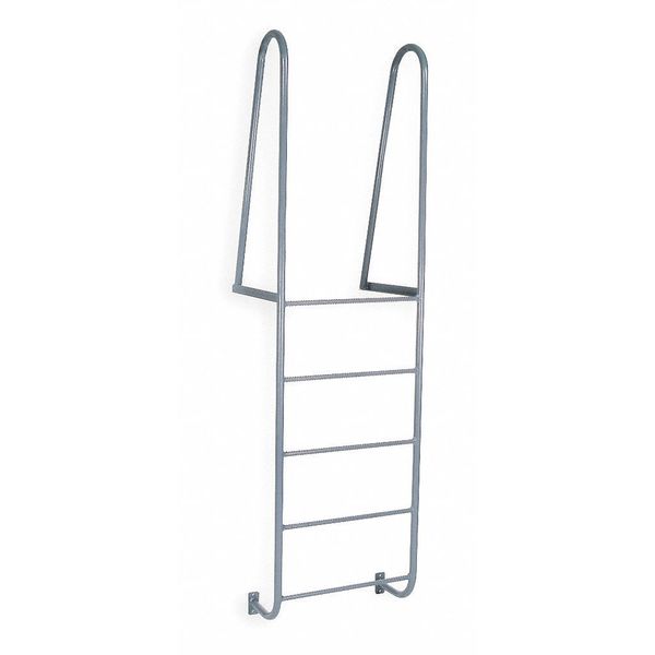8 ft Fixed Ladder, Steel, 5 Steps, Forward Exit, Gray Powder Coated Finish
