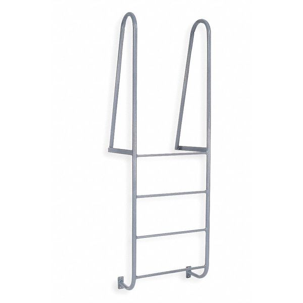 7 ft Fixed Ladder, Steel, 4 Steps, Forward Exit, Gray Powder Coated Finish