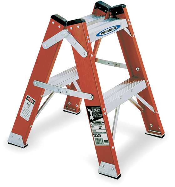 3 Steps, Fiberglass Step Stool, 300 lb. Load Capacity, Orange/Silver