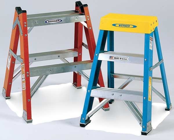 3 Steps, Fiberglass Step Stool, 300 lb. Load Capacity, Orange/Silver