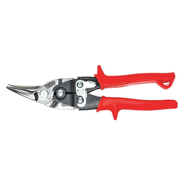 Aviation Snip, Left, 9 3/4 in Overall Length, 1 1/2 in Cutting Length, Serrated Edge, Steel Handle