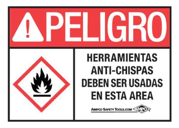 Danger Sign, 8 in H, 14 in W, Plastic, Vertical Rectangle, Spanish, DANGER SIGN SP