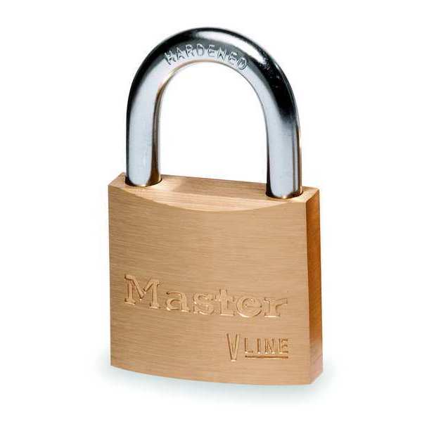Padlock, Keyed Different, Standard Shackle, Rectangular Brass Body, Steel Shackle, 9/16 in W