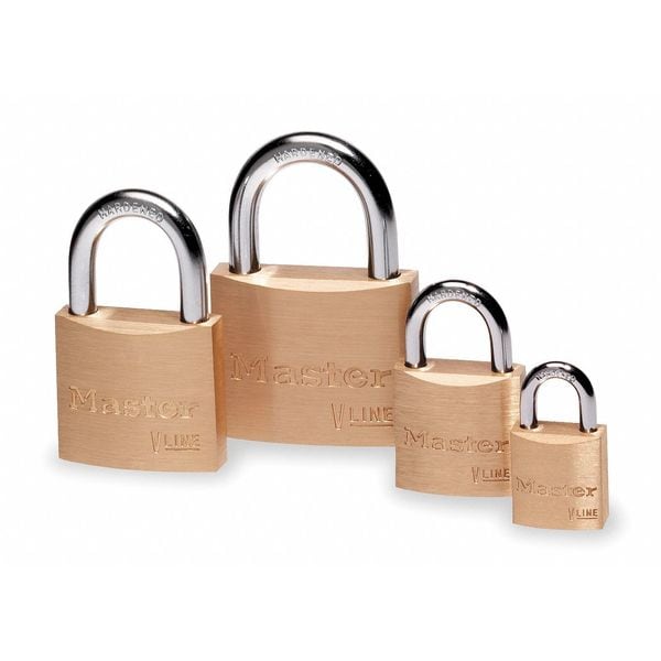 Padlock, Keyed Alike, Standard Shackle, Rectangular Brass Body, Steel Shackle, 3/8 in W