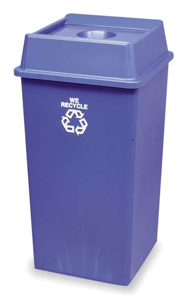 35 gal Dome Bottle and Can Recycling Top, 20 in W/Dia, Blue, Resin, 1 Openings