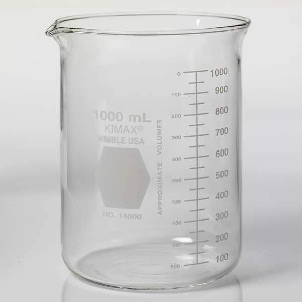 Beaker, 1000mL, Glass, 145mm H., PK24
