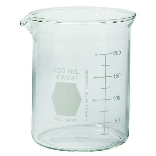 Beaker, 250mL, Glass, 88mm H., PK48