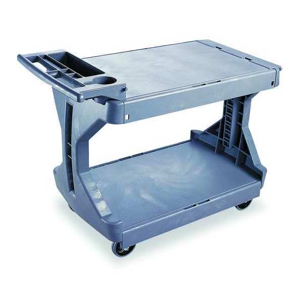 High-Density Polyethylene Utility Cart with Flip-Gate Flush Plastic Shelves, Flat, 2 Shelves