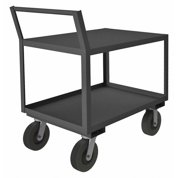 Steel Low-Profile Utility Cart with Lipped & Flush Metal Shelves, Raised, 2 Shelves, 1,200 lb