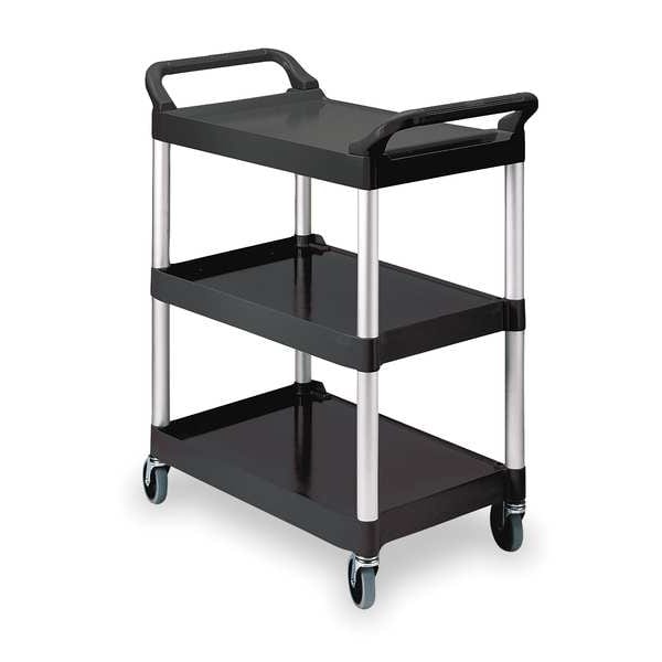 Plastic Dual-Handle Utility Cart with Lipped Plastic Shelves, (2) Raised, 3 Shelves, 200 lb