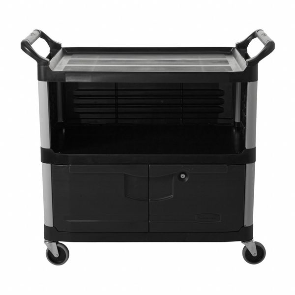 High Density Polypropylene Enclosed Service Cart, 3 Shelves, 300 lb
