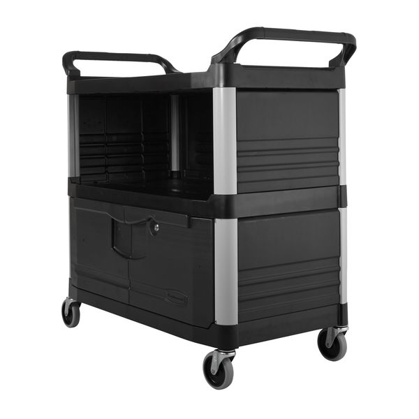 High Density Polypropylene Enclosed Service Cart, 3 Shelves, 300 lb