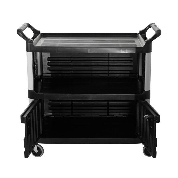 High Density Polypropylene Enclosed Service Cart, 3 Shelves, 300 lb