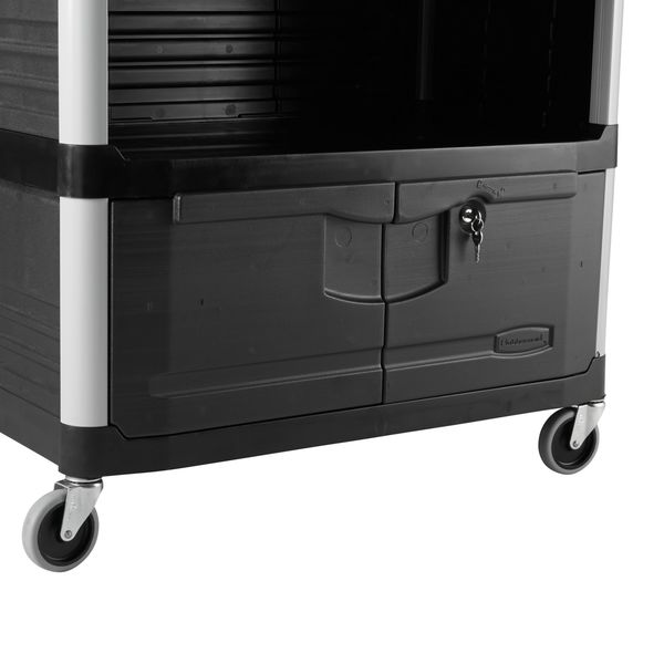 High Density Polypropylene Enclosed Service Cart, 3 Shelves, 300 lb