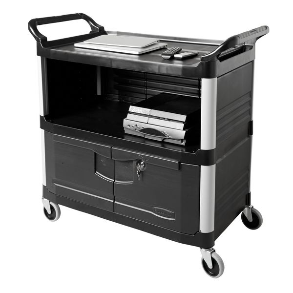 High Density Polypropylene Enclosed Service Cart, 3 Shelves, 300 lb