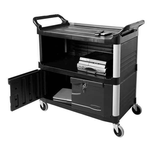 High Density Polypropylene Enclosed Service Cart, 3 Shelves, 300 lb