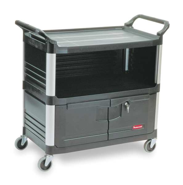 High Density Polypropylene Enclosed Service Cart, 3 Shelves, 300 lb