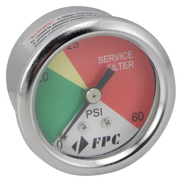 Pressure Gauge, 0 to 60 psi, 1 1/2 in Dial, 1/8 in NPT Male, Center Back, Compatible with P777004