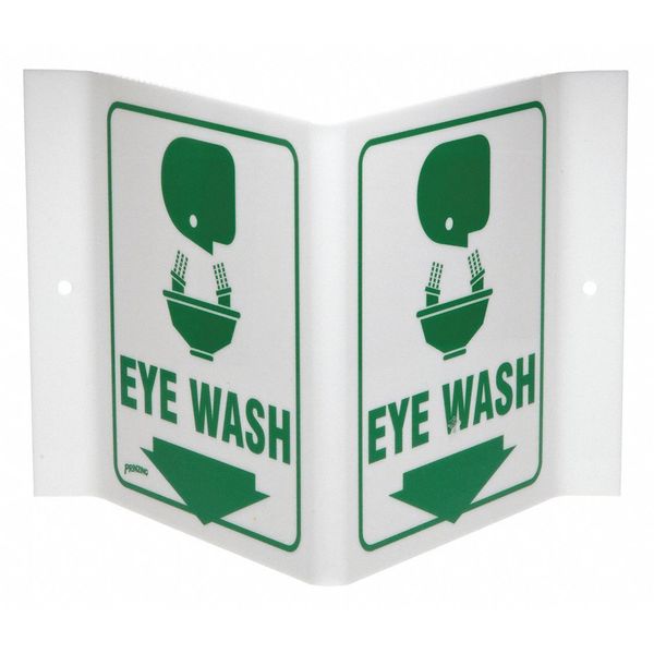 Eye Wash Sign, 6 in Height, 9 in Width, Acrylic, Rectangle, English