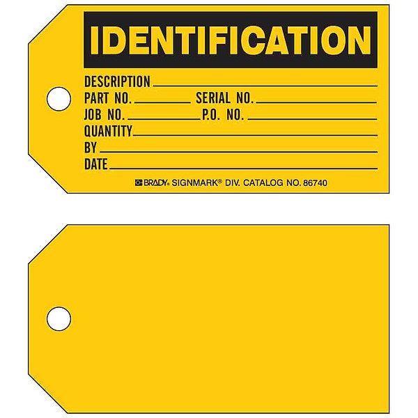 Ident Tag, 3 x 5-3/4 In, Bk/Yel, Met, PK100