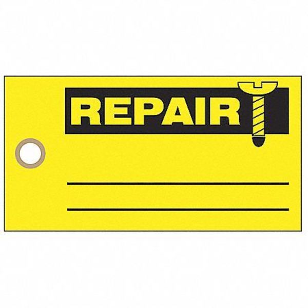 Repaired Tag, 3 x 5-3/4 In, Bk/Grn, PK100