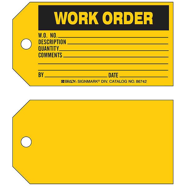 Work Ord Tag, 3 x 5-3/4 In, Bk/Yel, PK100