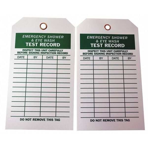 Emer Sh & Eye Wash Test Rcd Tag, Met, PK10