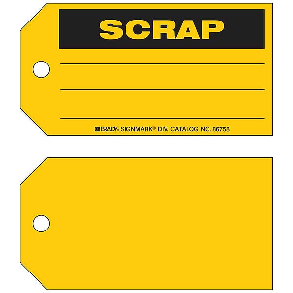 Scrap Tag, 3 x 5-3/4 In, Bk/Yel, Met, PK100