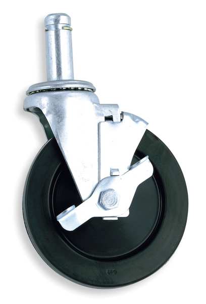 Swivel Stem Caster w/Brake, Rubber, 200 lb