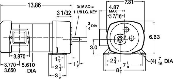 AC Gearmotor, 941.0 in-lb Max. Torque, 29 RPM Nameplate RPM, 230V AC Voltage, 3 Phase