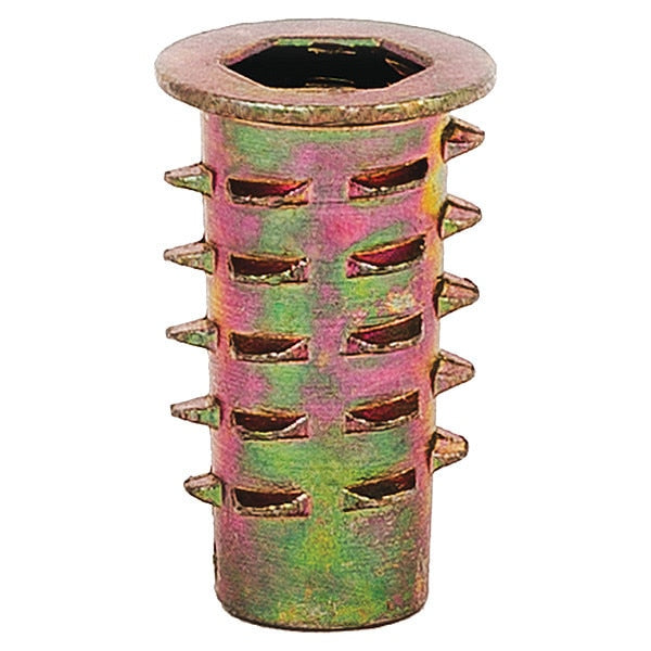 Hex Drive Threaded Insert, M6-1.00 Int Thrd Sz, 25/32 in L, 11.9 mm Dia., Zinc Alloy, Plain, 50 PK