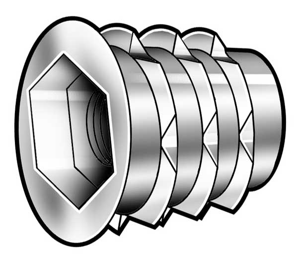 Hex Drive Threaded Insert, #8-32 Int Thrd Sz, 25/64 in L, 21/64 in Dia., Zinc Alloy, Plain, 1000 PK