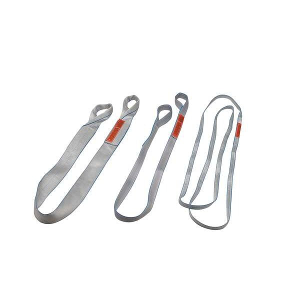 Web Sling, Flat Eye and Eye, 8 ft L, 1 in W, Tuff-Edge Polyester, Silver