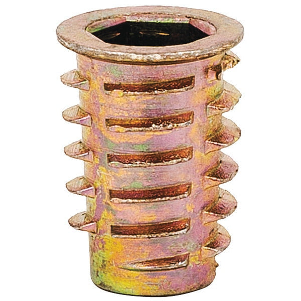 Hex Drive Threaded Insert, M8-1.25 Int Thrd Sz, 25/32 in L, 14.3 mm Dia., Zinc Alloy, Plain, 25 PK